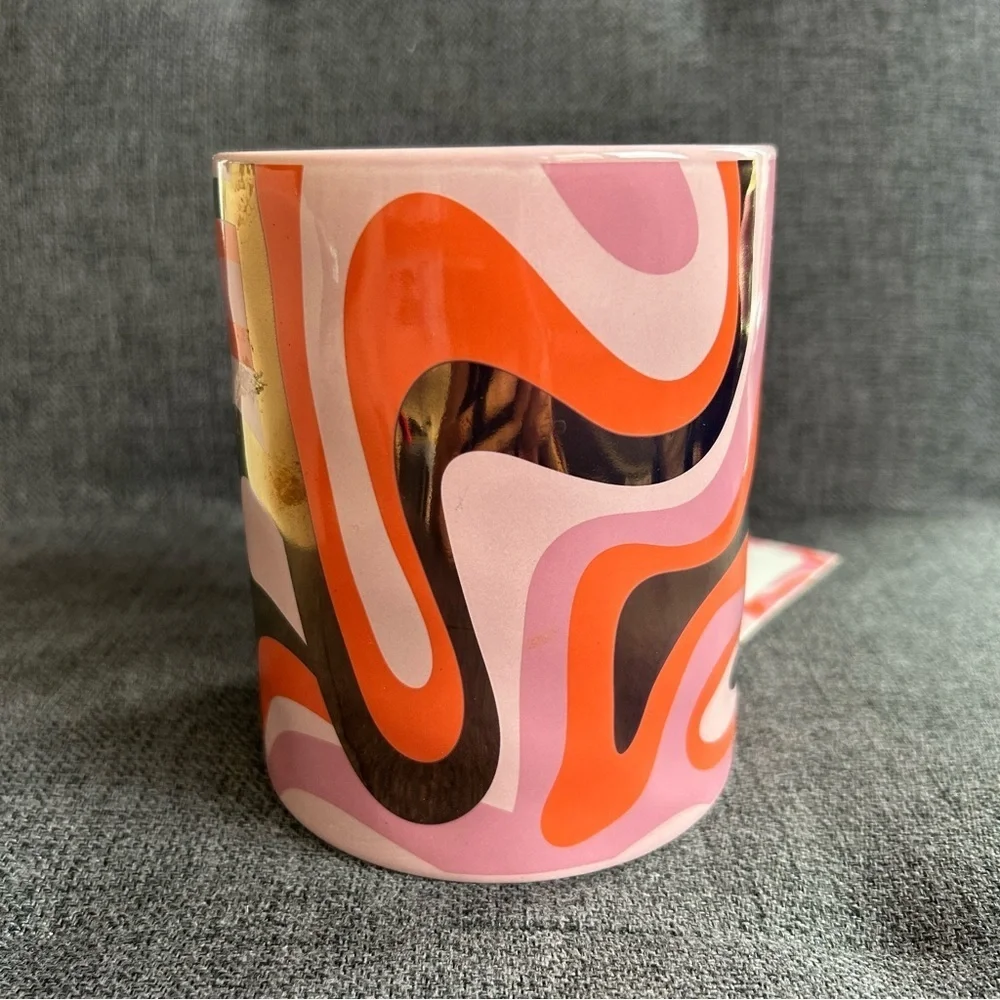 Groovy, Psychedelic Wave Design Coffee Mug, Pink, Orange, Gold Metallic, 20 oz